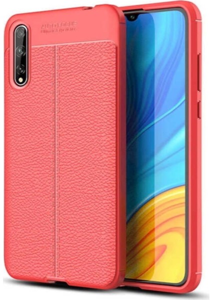 Huawei Y8P Kılıf Darbe Korumalı Deri Görünümlü Silikon Arka Kapak - Kırmızı
