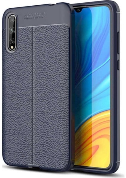 Huawei Y8P Kılıf Darbe Korumalı Deri Görünümlü Silikon Arka Kapak - Lacivert