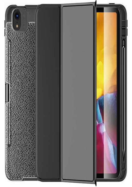 Apple iPad Pro 10.5 Deri Görünümlü Stantlı Silikon Tablet Kılıfı - Siyah