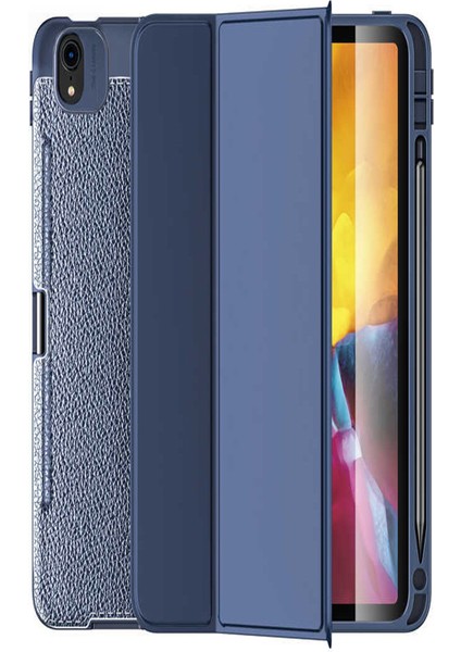 Apple iPad Pro 11 2018 Deri Görünümlü Stantlı Silikon Tablet Kılıfı - Lacivert