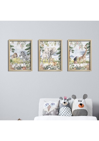 Doğal Çam Çerçeveli Bebek ve Çocuk Odası Duvar Tablosu Ormanda Hahşi Yaşam
