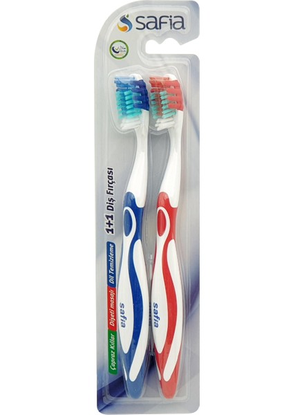 Yumuşak Diş Fırçası Yetişkinler Için 1+1 - Mavi-Kırmızı Renk