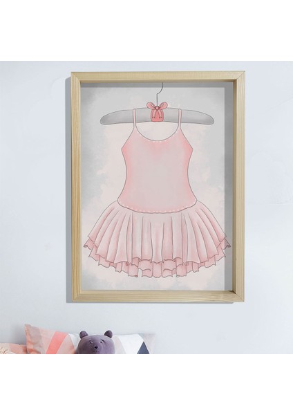 Doğal Çam Çerçeveli Bebek ve Çocuk Odası Duvar Tablosu Balerin Elbisesi