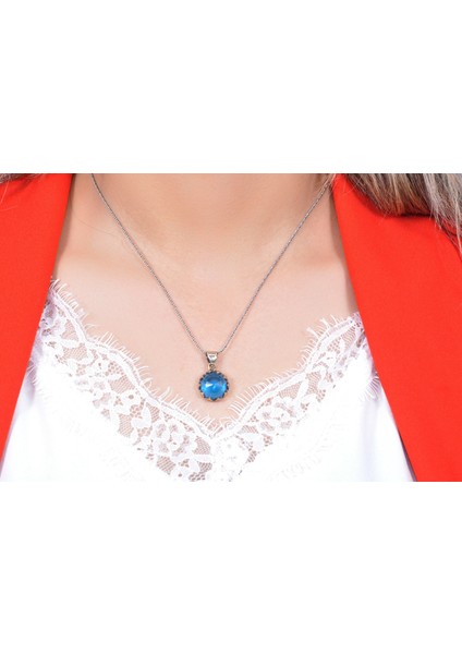 Otantik Gümüş Kolye Aquamarin Taşlı (Kod 2020746C) fiyatları