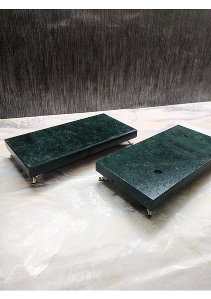Verde Guetemala Mermer Sunum & Servis Tabağı Metal Ayaklı