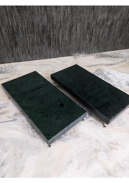 Verde Guetemala Mermer Sunum & Servis Tabağı Metal Ayaklı