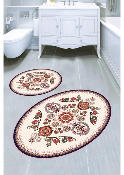 Oval Modern Motifli 2li Banyo Paspası (50X60 cm - 60X100 Cm)