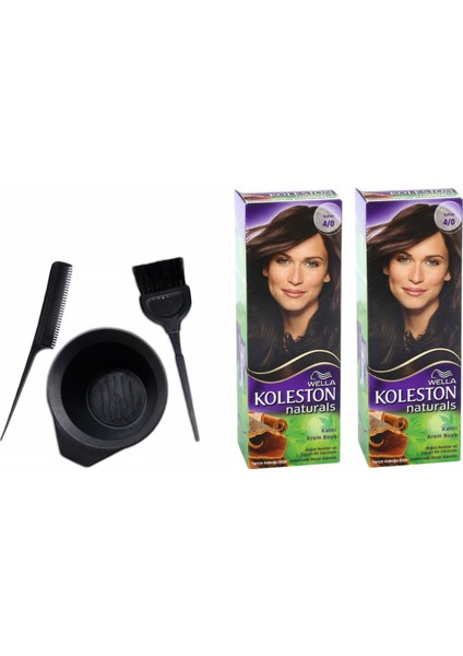 Koleston Naturals Saç Boyası 50 ml Kahve 4/0 X2 Adet+Boyama Seti