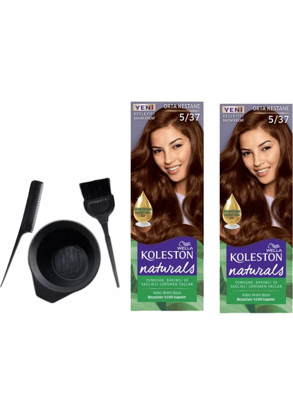 Koleston Naturals Saç Boyası 50 ml  5/37 Orta Kestanex2 Adet+Boyama Seti