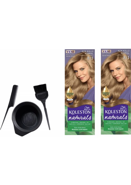 Koleston Naturals Saç Boyası 50 ml  8/1 Küllü Açık Kumral X2 Adet+Boyama Seti