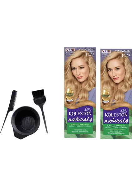 Koleston Naturals Saç Boyası 50 ml 11/7 Vanilya Sarısı X2 Adet+Boyama Seti