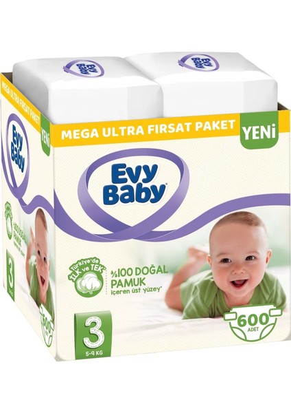 Evy Baby Bebek Bezi Beden: 3 (5 - 9 Kg) Midi 600'LÜ