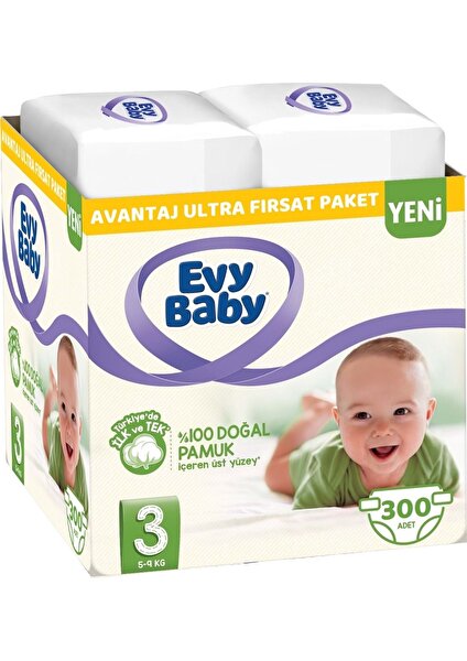 Evy Baby Bebek Bezi Beden: 3 (5 - 9 Kg) Midi 300'LÜ