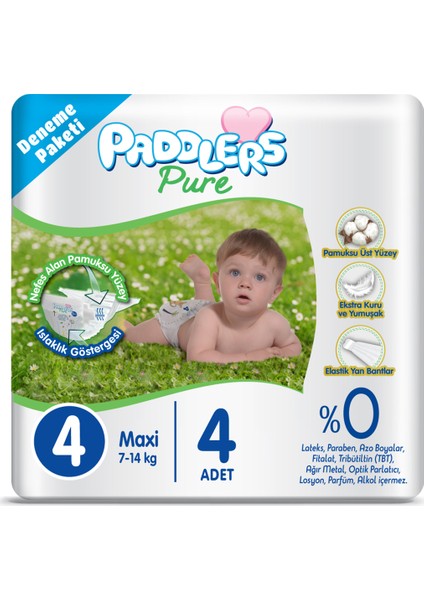 Pure Bebek Bezi  4 Numara Maxi  4 Adet ( 7-14 kg ) Deneme Paketi