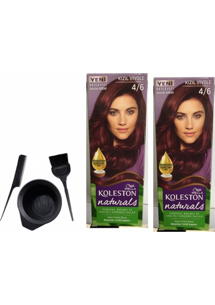 Koleston Naturals Saç Boyası 50 ml 4/6 Kızıl Viyole X2 Adet+Boyama Seti