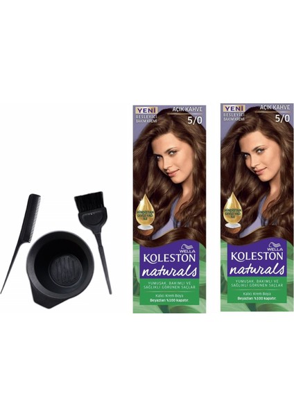 Koleston Naturals Saç Boyası 50 ml 5/0 Açık Kahve X2 Adet+Boyama Seti