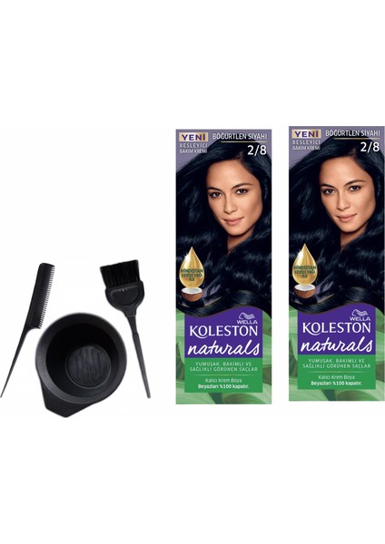 Koleston Naturals Saç Boyası 50 ml 2/8 Böğürtlen Siyah X2 Adet+Boyama Seti