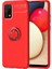 Samsung Galaxy A02S Kılıf Ultra Korumalı Yüzüklü Manyetik Ravel Silikon + Tam Kaplayan 5d Cam Ekran Koruyucu Kırmızı 1