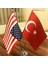 Amerika - Türkiye Masa Bayrağı Krom Direkli İkili Bayrak 1