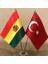 Bolivya - Türkiye Masa Bayrağı Krom Direkli İkili Bayrak 1