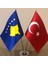 Kosova - Türkiye Masa Bayrağı Krom Direkli İkili Bayrak 1