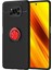 Xiaomi Poco X3 Kılıf Renkli Yüzüklü Manyetik Silikon Kapak Siyah - Kırmızı 1