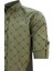 Erkek Slim Fit Yeşil Desenli Koldan Katlamalı Erkek Gömlek 3
