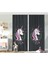 Çift Kanat Siyah Zeminde Unicorn Sevimli At Çocuk Odası Fon Perde 1