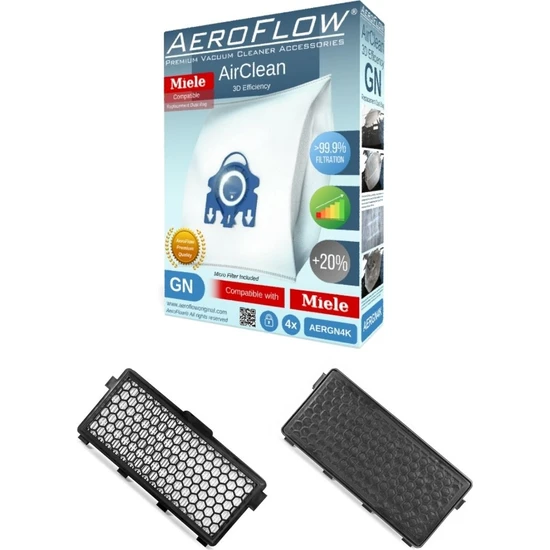 AeroFlow Miele S4781&S4280&S4581TOZ Torbası Gn Tipi 4 Adet + Hepa Filtre