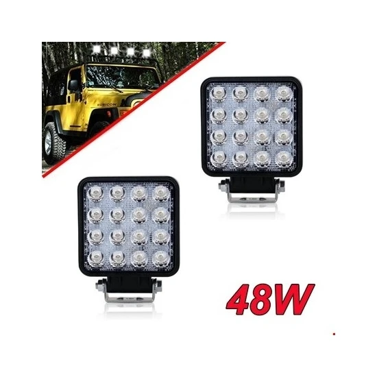 Ars Arsvision 16 LED Kare (2 Adet) Off Road Iş Makinası Çalışma Lambası Sis Farı