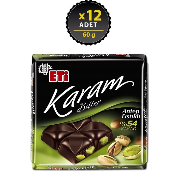 Eti Karam Antep Fıstıklı Kakaolu Bitter Çikolata 60 g x 12 Fiyatı