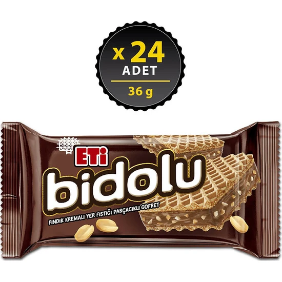 Eti Bidolu Fındık Kremalı Yer Fıstığı Parçacıklı Gofret 36 g x 24 Adet