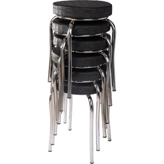 Ekip Metal Tabure Mutfak Sandalyesi 6 Adet Siyah