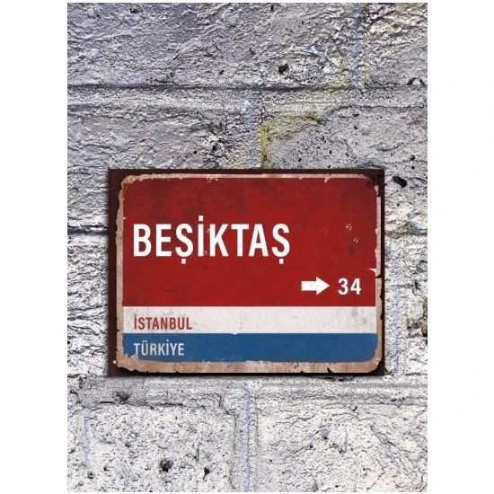 mayaartdesign Beşiktaş Yön Tabelası - Retro Vintage Ahşap Poster