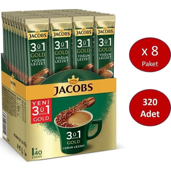 Jacobs 3ü1 Ara Gold Kahve Karışımı Yoğun Lezzet 320 (40 x 8 Paket)