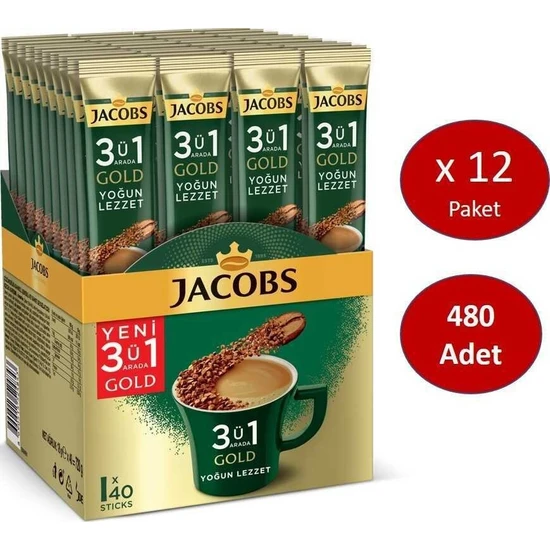 Jacobs 3ü1 Ara Gold Kahve Karışımı Yoğun Lezzet 480 (40 x 12 Paket)