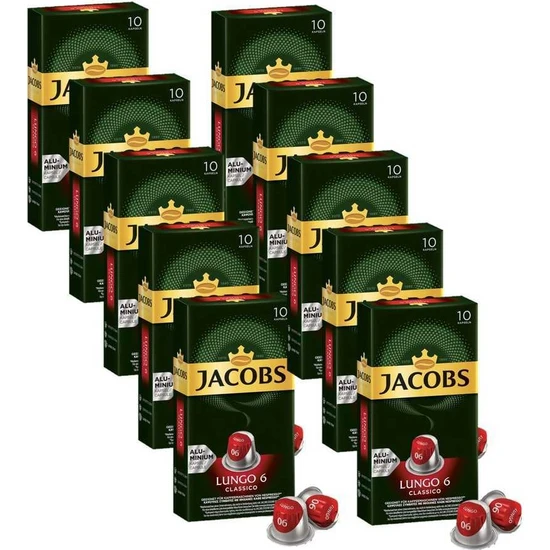 Jacobs Lungo 6 Classico Kapsül Kahve 10 X 10 Paket (100 ) Nespresso Uyumlu