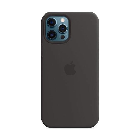 Mzk Apple İphone 12 Pro Max Kılıf Silikon Lansman Logolu + Nano Ekran Koruyucu Siyah