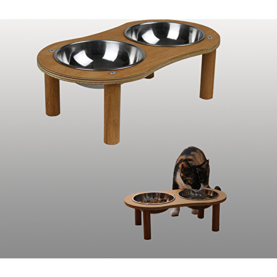 Zoziva Oval Dizayn Kedi ve Küçük Köpekler Için Ahşap Mama ve Su Kabı
