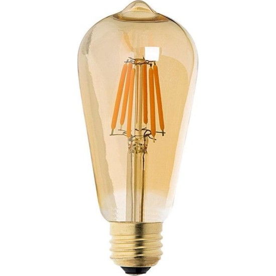 Roni Floresan Ampuller Rustik Edison LED Ampül E27 Duy Armut Tipi ST64 Model 4W Amber Rengi Erd-31