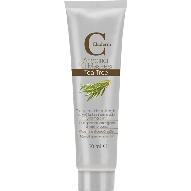 Claderm Çay Ağacı Özlü Kil Maskesi - Tüm Cilt Tiplerine Uygun, Nemlendirici ve Arındırıcı Etki, 50 ml