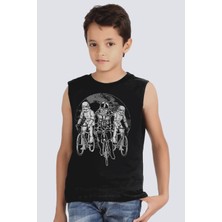 Rock&Roll Yıldız Bisikletcileri Siyah Kesik Kol | Kolsuz Kız Erkek Uniseks Çocuk T-Shirt | Atlet