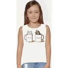 Rock&Roll Sütlü Sade Beyaz Kesik Kol | Kolsuz Kız Erkek Uniseks Çocuk T-Shirt | Atlet