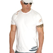 Rock&Roll Düz, Baskısız Beyaz Kısa Kollu Yırtık Ripped T-Shirt
