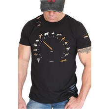 Rock&Roll Sürat Göstergesi Siyah Kısa Kollu Yırtık Ripped T-Shirt