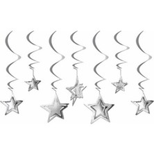 Yıldız 3D Helezon Tavan Süs Gümüş 10'lu