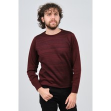 Çizgi Triko Erkek Bisiklet Yaka Desenli Kazak 42554225 Bordo