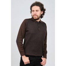 Çizgi Triko Erkek Cep Detaylı Polo Yaka Desenli Kazak 42544215 Kahverengi