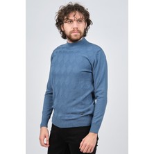 Çizgi Triko Erkek Yarım Balıkçı Baklava Desenli Kazak 42564257 Mavi