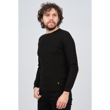 Çizgi Triko Erkek Bisiklet Yaka Slim Fit Kazak 42554259 Siyah